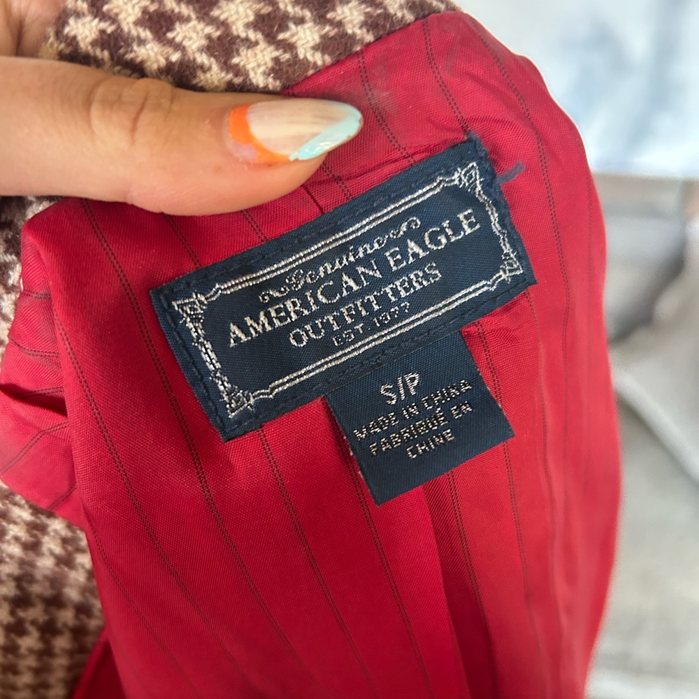 American Eagles Vintage 90s Brown Houndstooth Wool Blazer - Picture 5 of 12